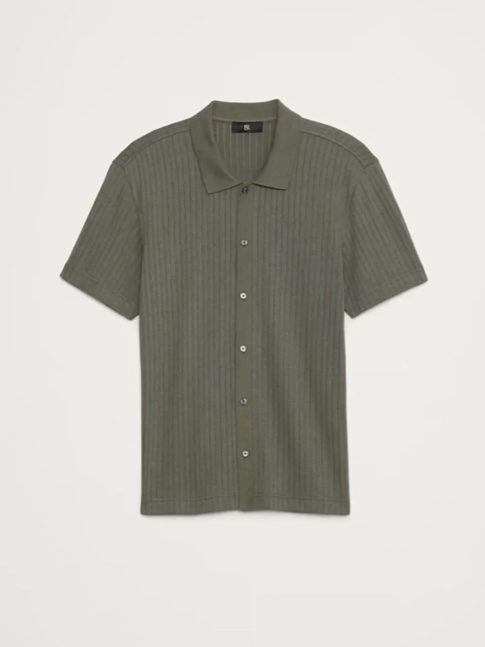 Banana Republic Ribbed Modal-Cotton Resort Shirt Size M Green Nori